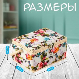 Шкатулка для рукоделия и шитья «Птицы в розовом саду», хранение ниток, иголок, мелочи, 19x26x14.5 см