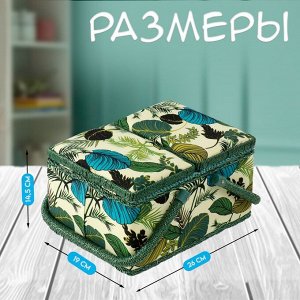 Шкатулка для рукоделия и шитья «Тропические листья на зелёном», хранение ниток, иголок, мелочи, 19?26?14.5 см