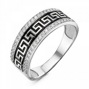 Серебряное кольцо с бесцветными фианитами и черной эмалью - 1150