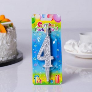 Свеча для торта цифра "Серебряный узор" "4"