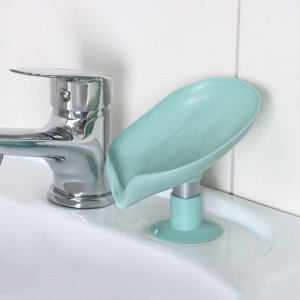 Мыльница со сливом для воды Доляна, на присоске, 12.5x9x10 см, бирюзовая