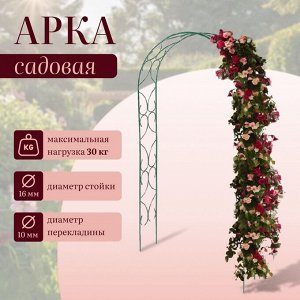 Арка садовая, 250 * 120 * 30 см, для вьющихся растений, металлическая, зелёная, «Узор-2»