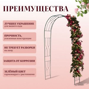 Арка садовая, 250 * 120 * 30 см, для вьющихся растений, металлическая, зелёная