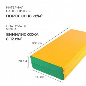 Мат, 100х100х10 см, 1 сложение, цвет зелёный/жёлтый