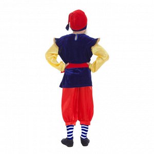 Карнавальный костюм "Гном", колпак, рубаха с жилетом, бриджи, борода, ремень, цвет синий, р. 30, рост 110-116 см