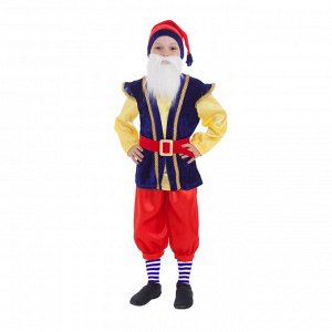 Карнавальный костюм "Гномик", колпак, рубаха с жилетом, бриджи, борода, ремень, цвет синий, р-р 28, рост 98-104 см