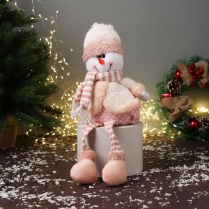 Игрушка мягкая «Снеговик с полосатыми длинными ножками» 43x18 см, бело-розовый