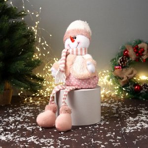 Игрушка мягкая «Снеговик с полосатыми длинными ножками» 43x18 см, бело-розовый