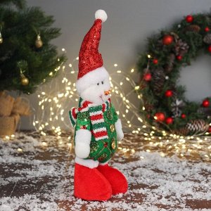 Игрушка мягкая «Снеговик в сияющем костюме» 34x17 см, красно-зелёный