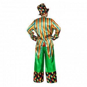 Взрослый карнавальный костюм "Клоун", шляпа, фрак, безрукавка, брюки, галстук, р-р 48-50, рост 182 см