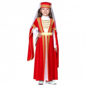Карнавальный костюм для лезгинки, для девочки: головной убор, платье, р-р 28, рост 98-104 см, цвет красный