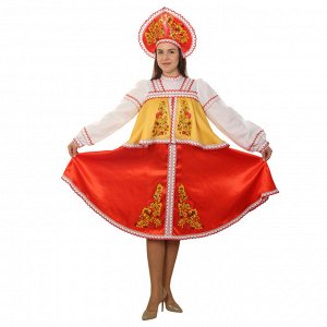 Русский народный костюм женский, платье с отлетной кокеткой, кокошник, красно-жёлтый, р-р 44, рост 170 см