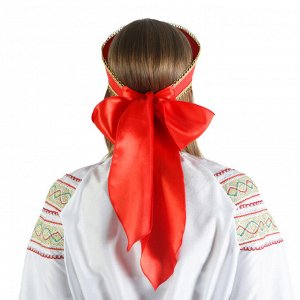 Русский женский костюм "Пелагея", платье, красный фартук, кокошник, р. 44-46, рост 172 см