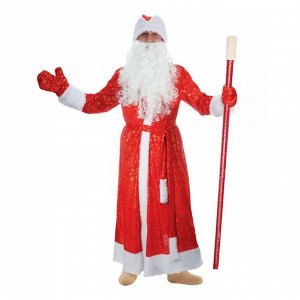 Карнавальный костюм Деда Мороза "Золотые снежинки", шуба, пояс, шапка, варежки, борода, р-р 48-50, рост 176-182 см, мех МИКС