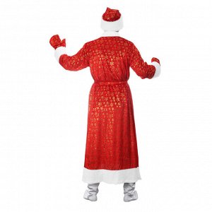 Карнавальный костюм Деда Мороза "Золотые снежинки", шуба, пояс, шапка, варежки, борода, р-р 56-58, рост 176-182 см, мех МИКС