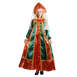 Русский народный костюм "Марья Искусница", платье, кокошник, р-р 46, рост 172 см, цвет малахит