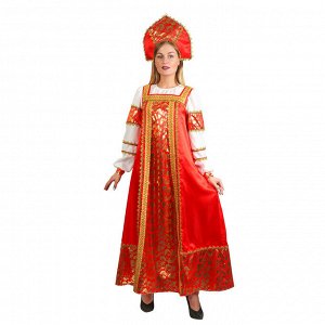 Русский народный костюм "Любавушка", платье, кокошник, атлас, р-р 46, рост 170 см