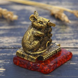 Фигурка на камне мышка "Оберегаю дом", золото, 5 х 4,5 см