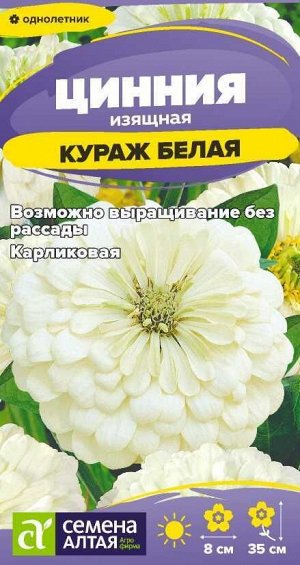 Цветы Цинния Кураж Белая карликовая/Сем Алт/цп 0,2 гр.