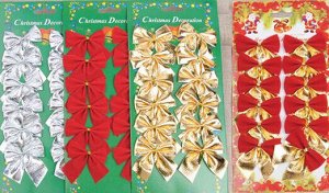 Новогоднее украшение "Бантики" (12 шт.), однотонные, 5х5,5 см