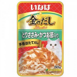 INABA Ciao Kinnodashi пауч 60гр для кошек Куриное филе Кацуобуси в желе