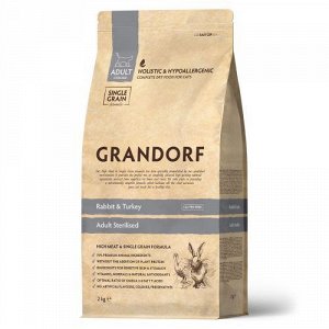 Grandorf для кошек Sterilised для кастрированных и стерилизованных Кролик Индейка 2кг