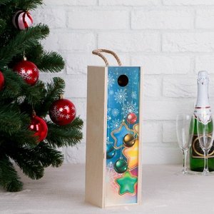 Переноска для бутылки "Новогодняя, со снежинками" с верёвочной ручкой, 33,3х10,8х10,8 см