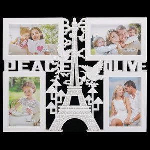 Фоторамка пластик на 4 фото 10х15 см "Жизнь в Париже" белая 33х41 см
