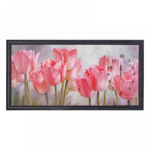 Часы-картина настенные, серия: Цветы, "Розовые тюльпаны", 50х100 см, микс