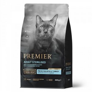 Premier для кошек Sterilised для для кастрированных и стерилизованных Лосось Индейка 400гр
