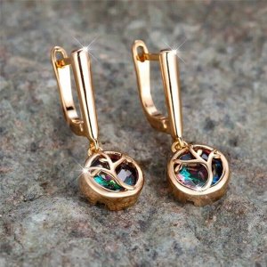 Серьги висячие с камнями, покрытие позолота 585 пробы,H0478, арт.212.026