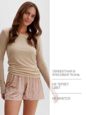 Пижама женская (лонгслив, шорты) KAFTAN «Бархат», цвет розовый, бежевый