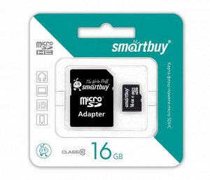 Карта памяти MicroSDHC SmartBuy 16GB cl10 + SD, SB16GBSDCL10-01LE