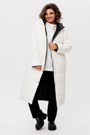 Пальто Пальто Rumoda 2236 бело-черный 
Состав: ПЭ-100%;
Сезон: Осень-Зима
Рост: 164

Пальто женское ДВУХСТОРОНЕЕ с капюшоном, на утеплителе ISOSOFT (300 г/м2 Бельгия). Прямого силуэта. По переду в ре