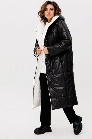 Пальто Пальто Rumoda 2236 бело-черный 
Состав: ПЭ-100%;
Сезон: Осень-Зима
Рост: 164

Пальто женское ДВУХСТОРОНЕЕ с капюшоном, на утеплителе ISOSOFT (300 г/м2 Бельгия). Прямого силуэта. По переду в ре