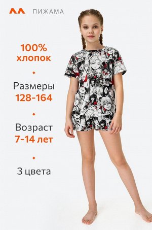 Хлопковая пижама для девочки с шортами Happyfox