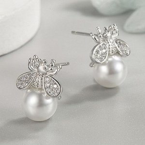 Серьги гвоздики пчела со стразами