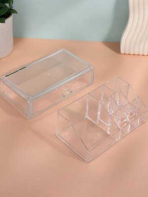 Органайзер для хранения косметики, 9 секций, с выдвижным ящиком, 18.5x10x11.5 см, в картонной коробке, прозрачный