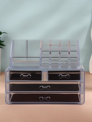 Бокс для хранения косметики, 20 секций, 23.5x14.5x19 см, 4 выдвижных ящика, прозрачный