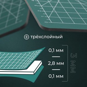 Мат для резки, трёхслойный, 22?15 см, А5, зелёный