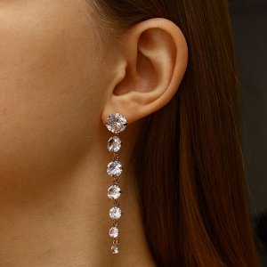 Серьги висячие со стразами «Змейка» L= 6,5, цвет белый в золоте, 6,5 см