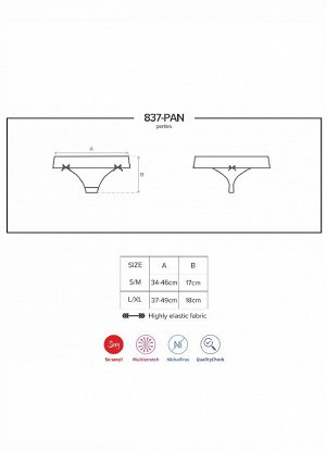 . Черный   Состав: 94% полиамид, 6% эластан
Трусы панти из коллекции 837 на широкой кружевной кокетке. Проймы ног украшены мелкими складочками, спереди 2 атласных бантика, сзади бантик с подвеской.