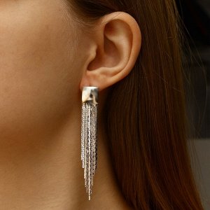 Серьги висячие «Голливуд» квадрат и нити, цвет серебро, 6,5 см