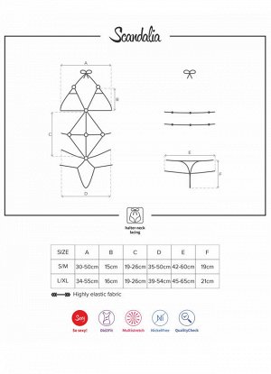 . Черный   Состав: 50% полиэстер, 50% полиуретан
Дерзкое боди SCANDALIA, от европейского производителя Obsessive. Прекрасный шанс удивить своего мужчину! Просто дайте этим сексуальным ремням и дерзким