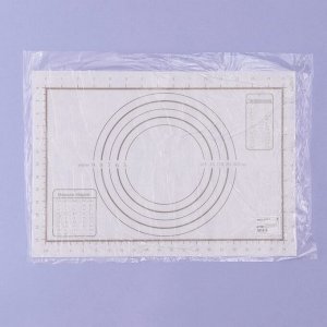 Коврик для выпечки и раскатки теста с разметкой, армированный, силикон, 42x29.5 см, белый