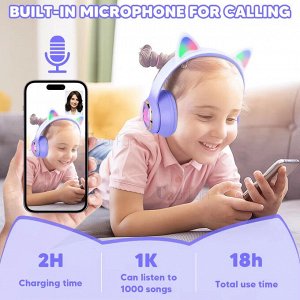 Наушники беспроводные Cat Ears кошачьи ушки светящиеся, 400mAh