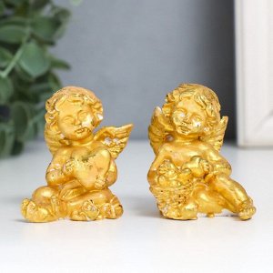 Фигурка полистоун «Ангел с сердцем», золото, 4.5x4.5x5.7 см, МИКС
