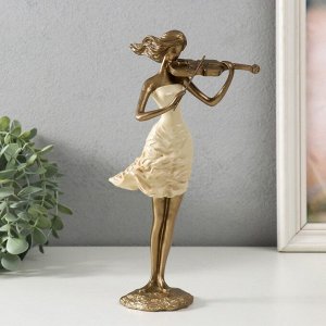 Фигурка полистоун «Скрипачка», песочная с бронзой, 13x9.5x25 см