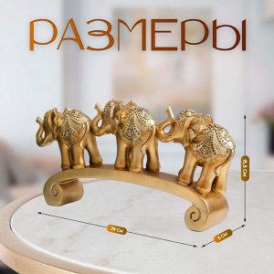 Фигурка полистоун «Три золотых слона на дуге и цирковая попона», 15.5x5x28 см