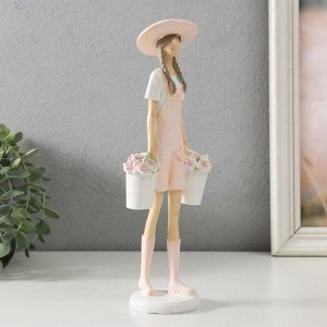 Фигурка полистоун «Девушка с ведёрками цветов», 10.5?6.5?26.5 см